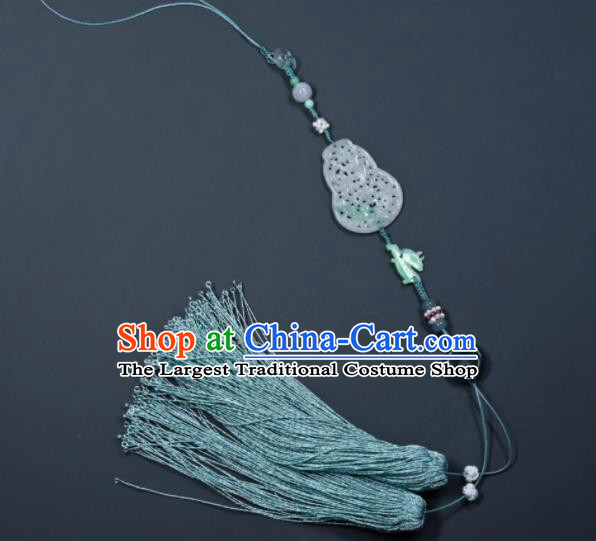 China Traditional Hanfu Waist Accessories Handmade Jade Carving Gourd Sachet Ancient Swordsman Tassel Belt Pendant