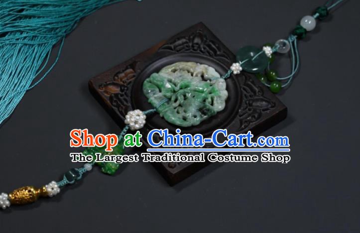 China Ancient Swordsman Tassel Belt Pendant Traditional Hanfu Waist Accessories Handmade Jade Carving Lotus Sachet Jewelry