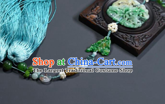 China Ancient Swordsman Tassel Belt Pendant Traditional Hanfu Waist Accessories Handmade Jade Carving Lotus Sachet Jewelry