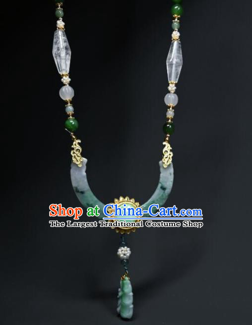 China Ancient Princess Necklace Accessories Qing Dynasty Empress Necklet Handmade Jade Carving Jewelry