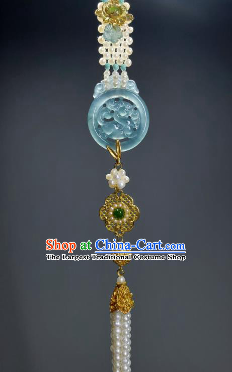 China Ancient Emperor Tassel Pendant Traditional Hanfu Waist Accessories Handmade Jade Carving Kylin Belt Jewelry