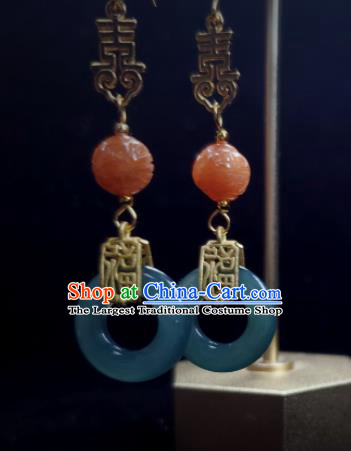 Handmade Chinese National Jade Earrings Traditional Cheongsam Ear Jewelry Qing Dynasty Eardrop Agate Ear Accessories