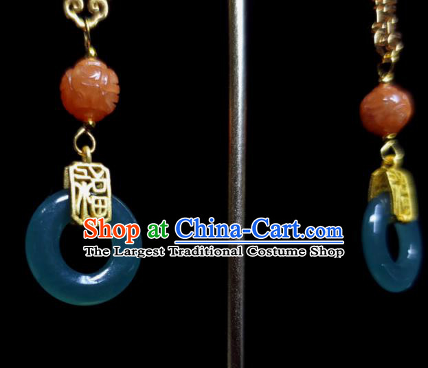Handmade Chinese National Jade Earrings Traditional Cheongsam Ear Jewelry Qing Dynasty Eardrop Agate Ear Accessories