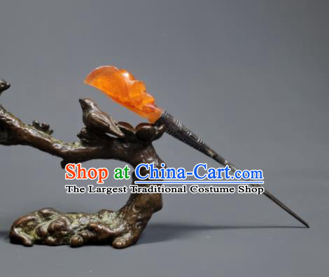 Chinese Handmade Qing Dynasty Court Woman Agate Mangnolia Hair Stick Ancient Imperial Consort Silver Hairpin Traditional Qipao Dress Hair Accessories