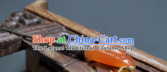 Chinese Handmade Qing Dynasty Court Woman Agate Mangnolia Hair Stick Ancient Imperial Consort Silver Hairpin Traditional Qipao Dress Hair Accessories