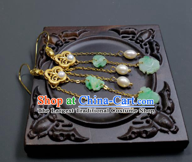 Handmade Chinese Jade Butterfly Ear Accessories National Pearls Tassel Earrings Traditional Cheongsam Ear Jewelry Qing Dynasty Eardrop