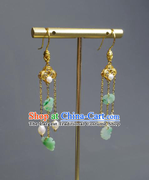 Handmade Chinese Jade Butterfly Ear Accessories National Pearls Tassel Earrings Traditional Cheongsam Ear Jewelry Qing Dynasty Eardrop