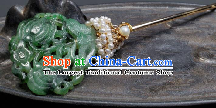 Chinese Traditional Qipao Dress Hair Accessories Handmade Qing Dynasty Court Woman Jade Butterfly Hair Stick Ancient Imperial Consort Pearls Hairpin