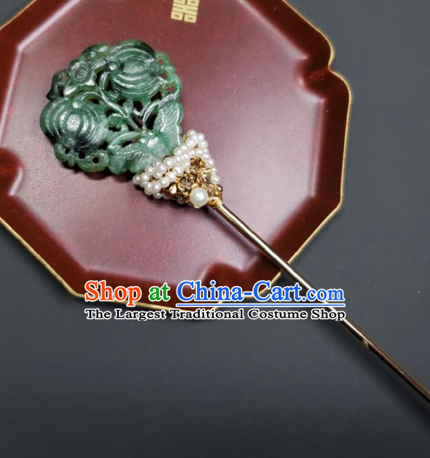 Chinese Traditional Qipao Dress Hair Accessories Handmade Qing Dynasty Court Woman Jade Butterfly Hair Stick Ancient Imperial Consort Pearls Hairpin