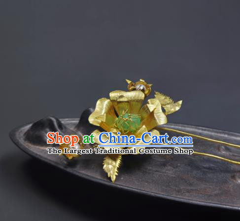 Chinese Ancient Imperial Consort Golden Peony Hairpin Traditional Qipao Dress Hair Accessories Handmade Qing Dynasty Court Woman Hair Stick