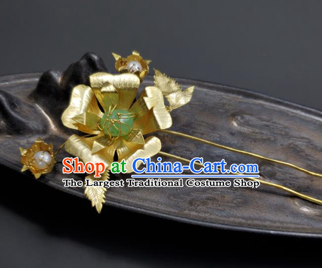 Chinese Ancient Imperial Consort Golden Peony Hairpin Traditional Qipao Dress Hair Accessories Handmade Qing Dynasty Court Woman Hair Stick