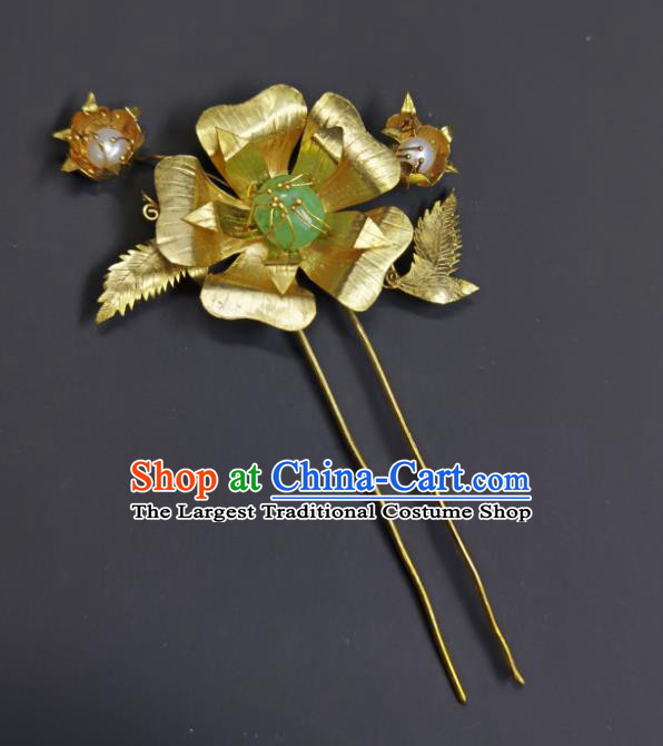 Chinese Ancient Imperial Consort Golden Peony Hairpin Traditional Qipao Dress Hair Accessories Handmade Qing Dynasty Court Woman Hair Stick