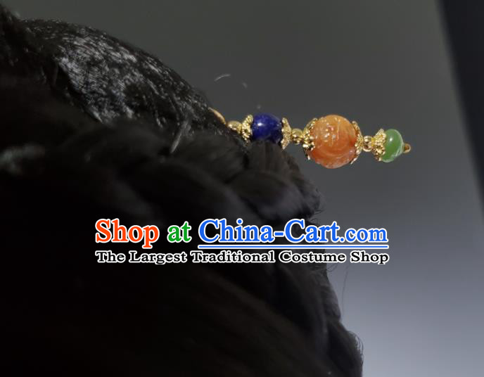 Chinese Traditional Qipao Dress Headpiece Handmade Qing Dynasty Palace Lady Gems Hair Stick Ancient Princess Agate Hairpin