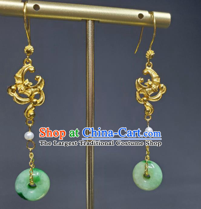 Handmade Chinese National Jadeite Ring Earrings Cheongsam Ear Jewelry Qing Dynasty Court Eardrop Traditional Ear Accessories
