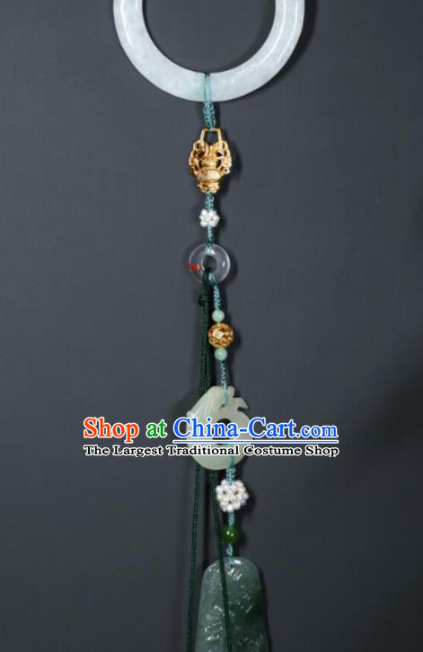 China Traditional Hanfu Waist Accessories Handmade Jade Ring Belt Jewelry Ancient Swordsman Brown Tassel Pendant