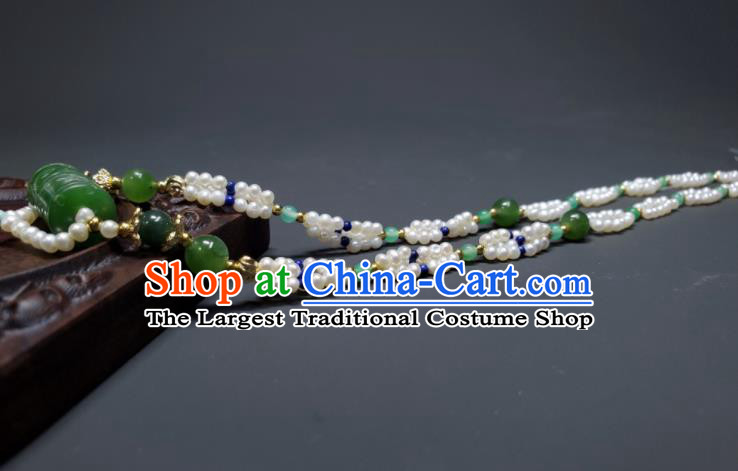 China Handmade Golden Longevity Lock Jewelry Ancient Imperial Consort Jade Necklace Accessories Qing Dynasty Empress Pearls Necklet