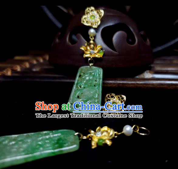 Handmade Chinese Traditional Lotus Ear Jewelry Qing Dynasty Court Woman Eardrop Cheongsam Pearls Ear Accessories National Jade Earrings