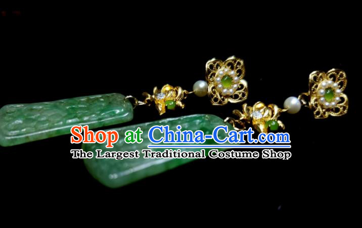 Handmade Chinese Traditional Lotus Ear Jewelry Qing Dynasty Court Woman Eardrop Cheongsam Pearls Ear Accessories National Jade Earrings