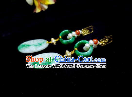 Handmade Chinese National Jade Earrings Traditional Pearls Ear Jewelry Qing Dynasty Court Woman Eardrop Cheongsam Ear Accessories