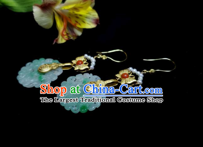 Handmade Chinese Qing Dynasty Jadeite Jewelry Cheongsam Ear Accessories National Golden Butterfly Earrings Traditional Eardrop