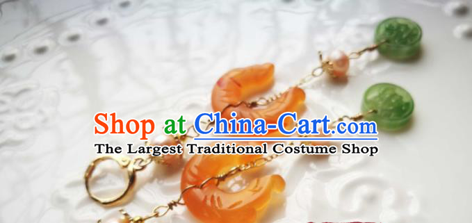 Handmade Chinese Traditional Agate Dragon Eardrop Cheongsam Ear Jewelry Pearls Ear Accessories National Tassel Earrings