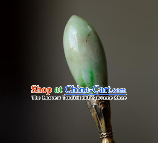 Chinese Handmade Qing Dynasty Silver Hair Stick Ancient Princess Jadeite Hairpin Traditional Hair Accessories