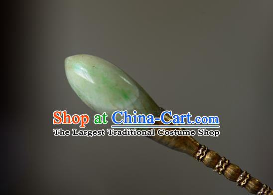 Chinese Handmade Qing Dynasty Silver Hair Stick Ancient Princess Jadeite Hairpin Traditional Hair Accessories