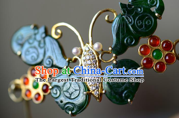China Handmade Jade Butterfly Bangle Jewelry Qing Dynasty Silver Bracelet Traditional Wristlet Accessories
