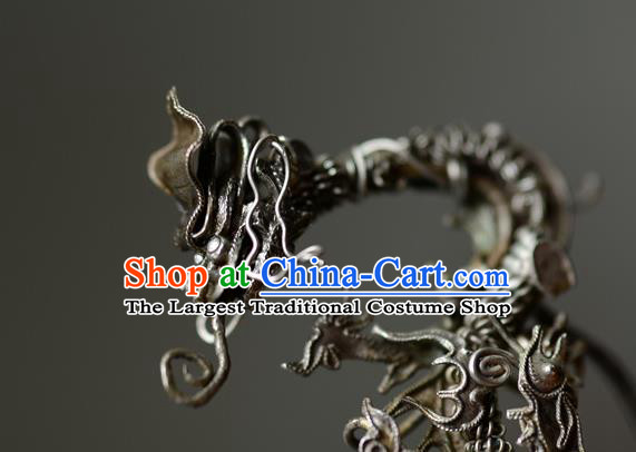 Chinese Handmade Qing Dynasty Filigree Dragon Hair Stick Ancient Empress Silver Hairpin Traditional Vintage Hair Accessories