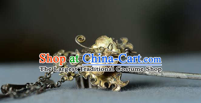Chinese Ancient Empress Silver Butterfly Hairpin Traditional Vintage Hair Accessories Handmade Qing Dynasty Tassel Hair Stick