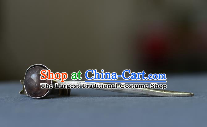 Chinese Handmade Qing Dynasty Tourmaline Hair Stick Ancient Empress Silver Hairpin Traditional Vintage Hair Accessories
