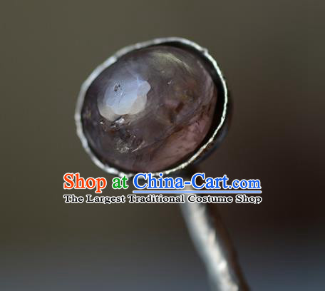 Chinese Handmade Qing Dynasty Tourmaline Hair Stick Ancient Empress Silver Hairpin Traditional Vintage Hair Accessories