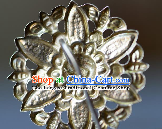 Chinese Handmade Qing Dynasty Vintage Hair Stick Ancient Empress Silver Sunflower Hairpin Traditional Court Hair Accessories