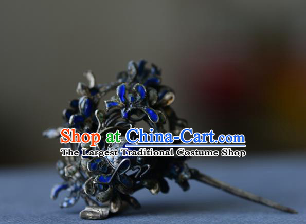 Chinese Traditional Court Woman Hair Accessories Handmade Qing Dynasty Cloisonne Hair Stick Ancient Empress Silver Hairpin