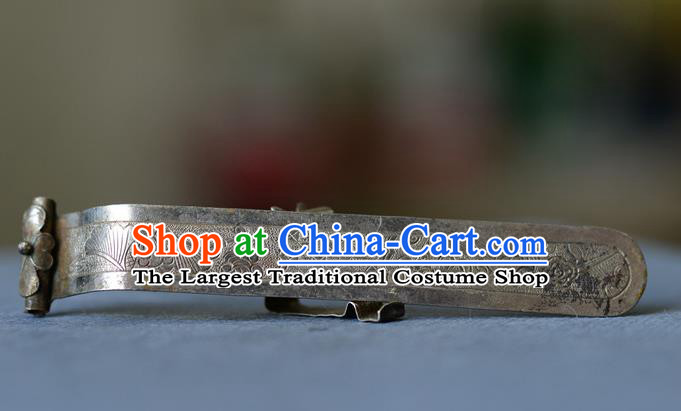 Chinese Ancient Empress Silver Carving Hairpin Traditional Court Woman Hair Accessories Handmade Qing Dynasty Imperial Consort Hair Stick