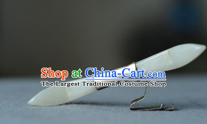 Chinese Handmade Qing Dynasty Imperial Consort Hair Crown Ancient Court Woman Silver Hairpin Traditional Hetian Jade Hair Accessories