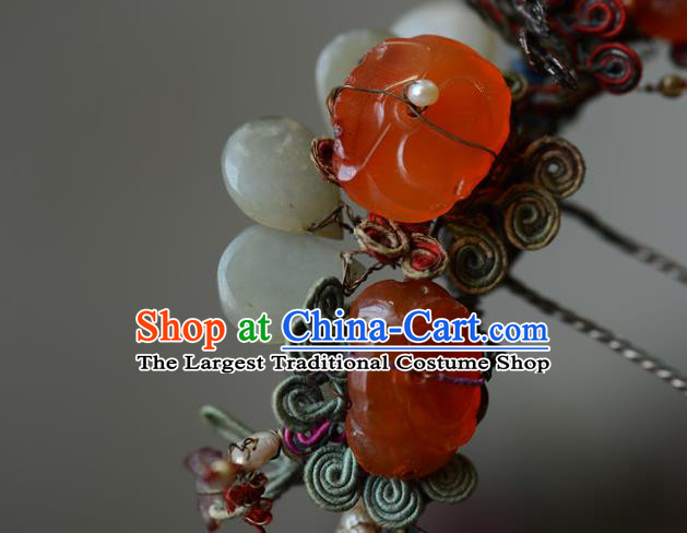 Chinese Handmade Qing Dynasty Court Woman Agate Hair Comb Ancient Empress Silver Hairpin Traditional Jade Hair Accessories