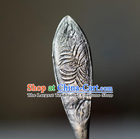 Chinese Ancient Palace Lady Silver Carving Chrysanthemum Hairpin Traditional Hair Accessories Handmade Qing Dynasty Princess Hair Stick