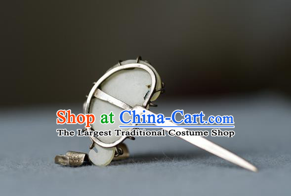 Chinese Traditional Hetian Jade Hair Accessories Handmade Qing Dynasty Palace Lady Hair Stick Ancient Princess Silver Hairpin