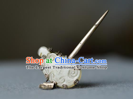 Chinese Traditional Hetian Jade Hair Accessories Handmade Qing Dynasty Palace Lady Hair Stick Ancient Princess Silver Hairpin
