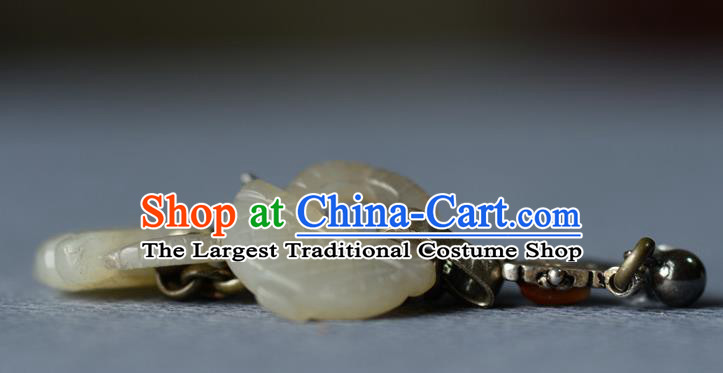 Handmade Chinese Traditional Hetian Jade Eardrop Cheongsam Ear Jewelry Silver Ear Accessories National Earrings