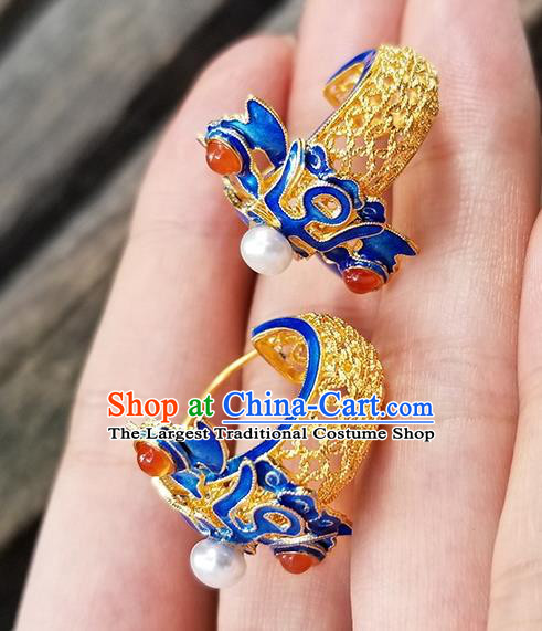 Handmade Chinese Cheongsam Ear Jewelry Qing Dynasty Empress Ear Accessories National Cloisonne Earrings Traditional Filigree Eardrop