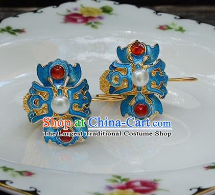 Handmade Chinese National Cloisonne Blue Earrings Traditional Filigree Eardrop Cheongsam Ear Jewelry Qing Dynasty Court Ear Accessories