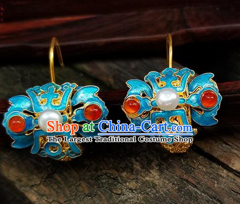 Handmade Chinese National Cloisonne Blue Earrings Traditional Filigree Eardrop Cheongsam Ear Jewelry Qing Dynasty Court Ear Accessories
