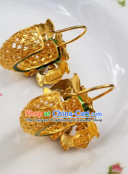 Handmade Chinese Qing Dynasty Court Ear Accessories National Cloisonne Earrings Traditional Filigree Eardrop Cheongsam Pearl Ear Jewelry
