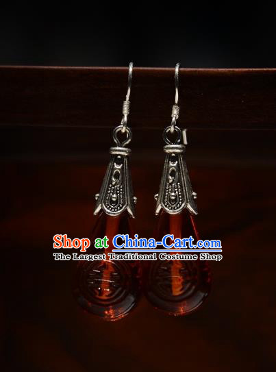 Handmade Chinese National Red Coloured Glaze Earrings Traditional Silver Eardrop Cheongsam Ear Jewelry Qing Dynasty Ear Accessories