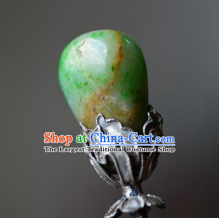 Chinese Handmade Qing Dynasty Imperial Consort Hair Stick Ancient Empress Silver Hairpin Traditional Court Woman Jade Hair Accessories