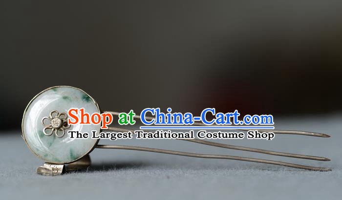 Chinese Traditional Jade Hair Accessories Handmade Qing Dynasty Imperial Consort Hair Comb Ancient Empress Silver Hairpin