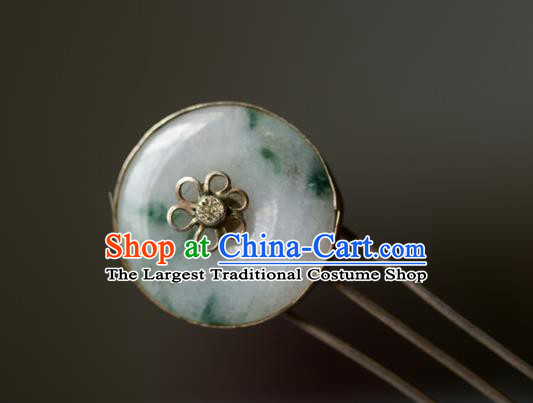 Chinese Traditional Jade Hair Accessories Handmade Qing Dynasty Imperial Consort Hair Comb Ancient Empress Silver Hairpin