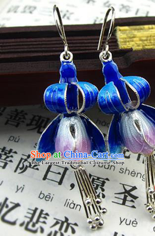 Handmade Chinese Traditional Cloisonne Flower Eardrop Cheongsam Ear Jewelry Qing Dynasty Ear Accessories National Silver Earrings